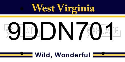 9DDN701 West Virginia License Plate