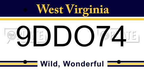 9DDO74 West Virginia License Plate