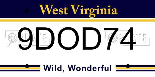 9DOD74 West Virginia License Plate