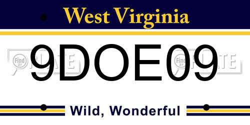 9DOE09 West Virginia License Plate