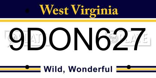 9DON627 West Virginia License Plate