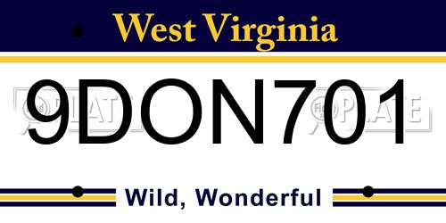 9DON701 West Virginia License Plate