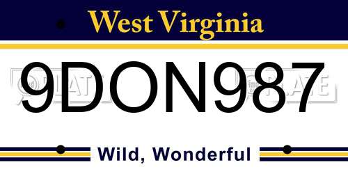 9DON987 West Virginia License Plate
