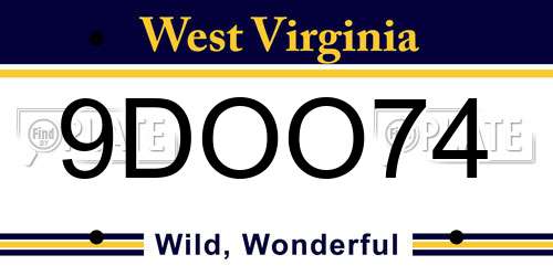 9DOO74 West Virginia License Plate