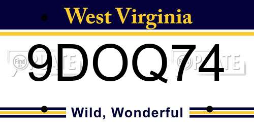 9DOQ74 West Virginia License Plate