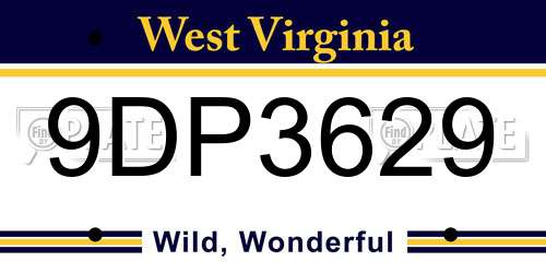 9DP3629 West Virginia License Plate
