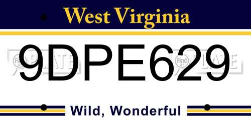 9DPE629 West Virginia License Plate