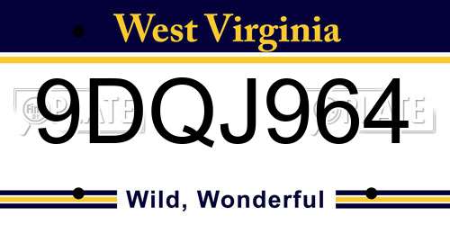 9DQJ964 West Virginia License Plate