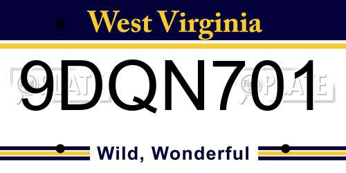 9DQN701 West Virginia License Plate