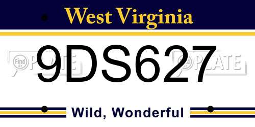 9DS627 West Virginia License Plate