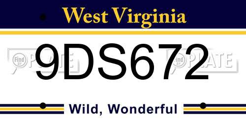 9DS672 West Virginia License Plate