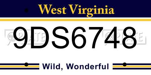9DS6748 West Virginia License Plate