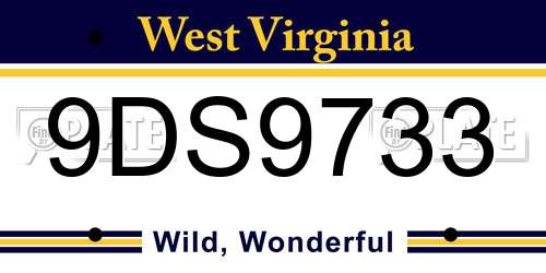 9DS9733 West Virginia License Plate
