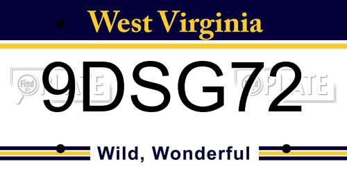 9DSG72 West Virginia License Plate