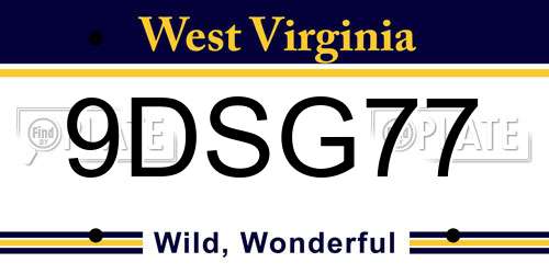 9DSG77 West Virginia License Plate