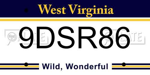 9DSR86 West Virginia License Plate