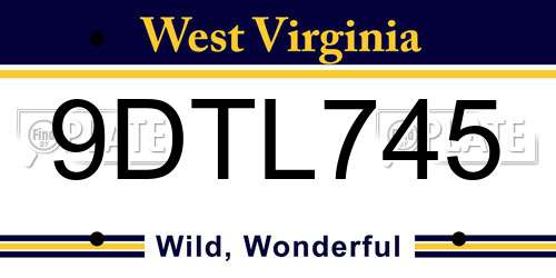 9DTL745 West Virginia License Plate