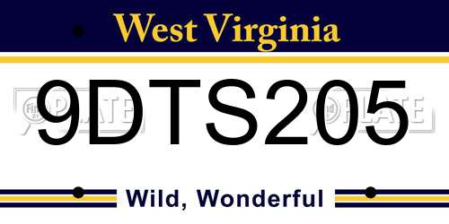 9DTS205 West Virginia License Plate