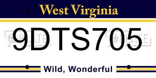 9DTS705 West Virginia License Plate
