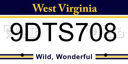 9DTS708 West Virginia License Plate