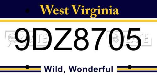 9DZ8705 West Virginia License Plate