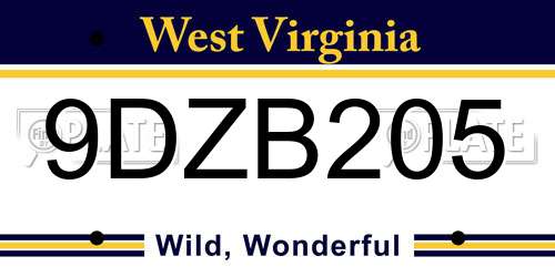 9DZB205 West Virginia License Plate