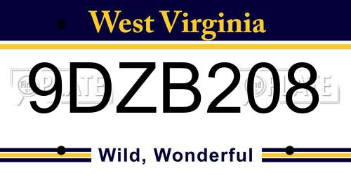 9DZB208 West Virginia License Plate