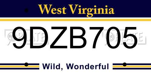 9DZB705 West Virginia License Plate