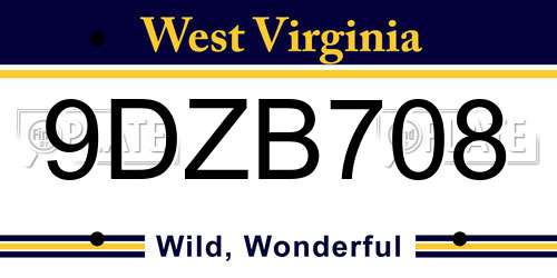 9DZB708 West Virginia License Plate