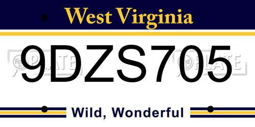 9DZS705 West Virginia License Plate