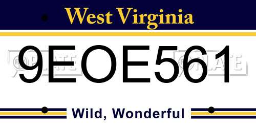 9EOE561 West Virginia License Plate