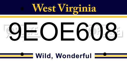 9EOE608 West Virginia License Plate