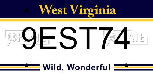 9EST74 West Virginia License Plate