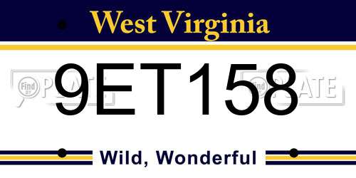 9ET158 West Virginia License Plate