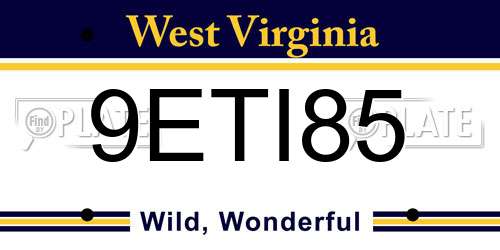 9ETI85 West Virginia License Plate