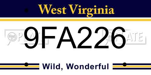 9FA226 West Virginia License Plate