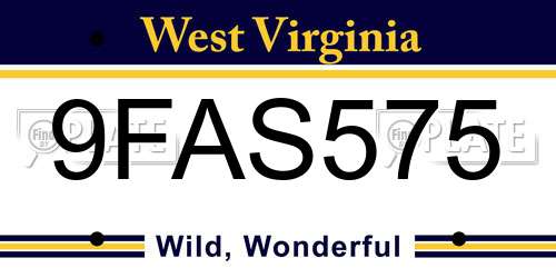 9FAS575 West Virginia License Plate