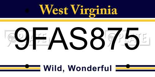 9FAS875 West Virginia License Plate