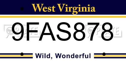 9FAS878 West Virginia License Plate