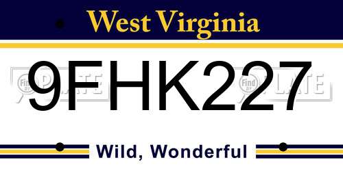 9FHK227 West Virginia License Plate