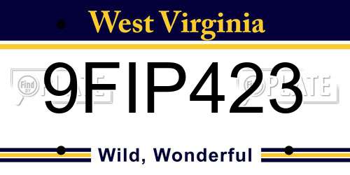 9FIP423 West Virginia License Plate