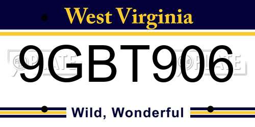 9GBT906 West Virginia License Plate