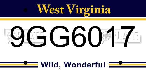 9GG6017 West Virginia License Plate