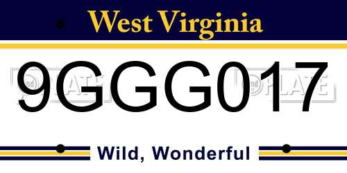 9GGG017 West Virginia License Plate