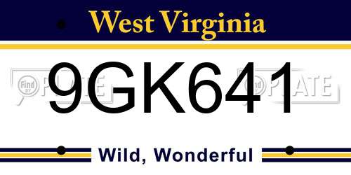 9GK641 West Virginia License Plate