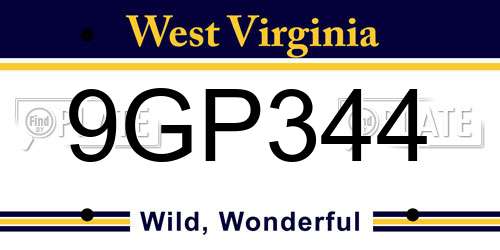 9GP344 West Virginia License Plate
