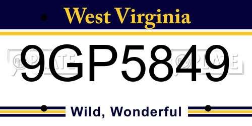 9GP5849 West Virginia License Plate