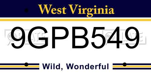 9GPB549 West Virginia License Plate
