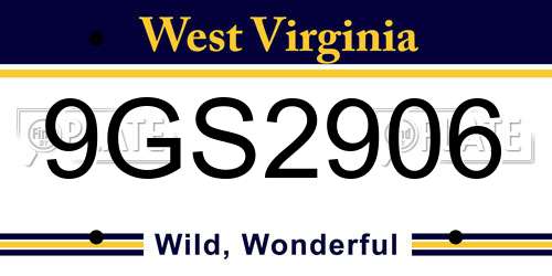 9GS2906 West Virginia License Plate