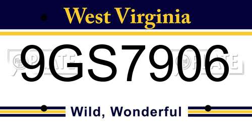 9GS7906 West Virginia License Plate